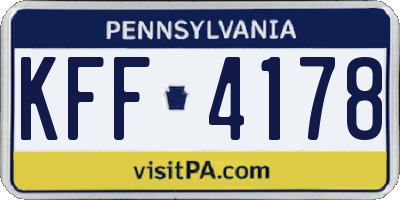 PA license plate KFF4178