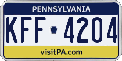 PA license plate KFF4204
