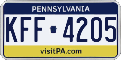 PA license plate KFF4205