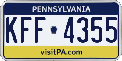 PA license plate KFF4355
