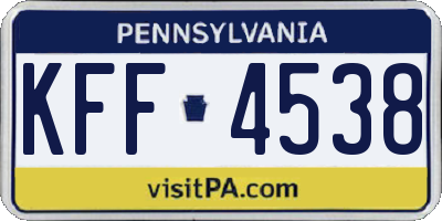 PA license plate KFF4538