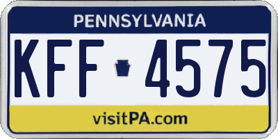 PA license plate KFF4575