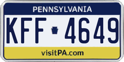 PA license plate KFF4649