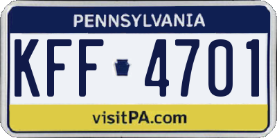 PA license plate KFF4701