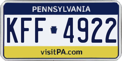 PA license plate KFF4922