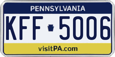 PA license plate KFF5006