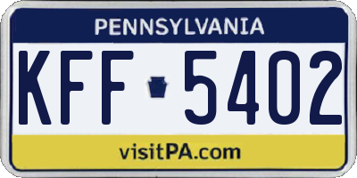 PA license plate KFF5402