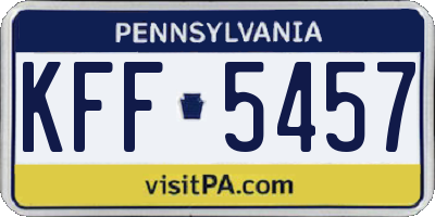 PA license plate KFF5457