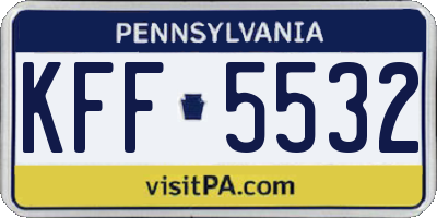 PA license plate KFF5532