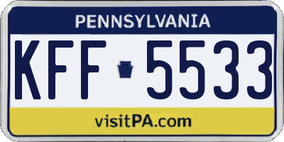 PA license plate KFF5533