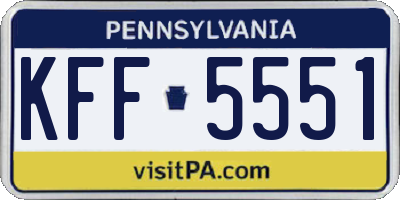 PA license plate KFF5551