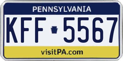 PA license plate KFF5567