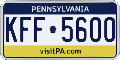 PA license plate KFF5600