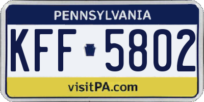 PA license plate KFF5802