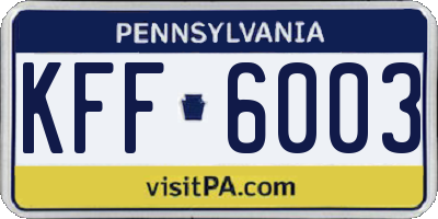 PA license plate KFF6003