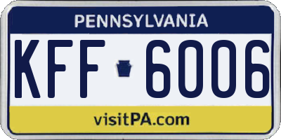 PA license plate KFF6006