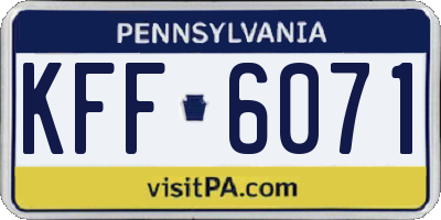 PA license plate KFF6071