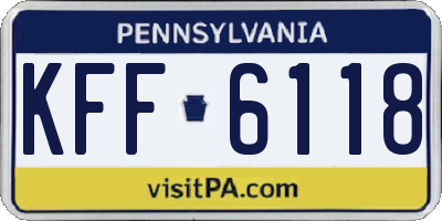 PA license plate KFF6118