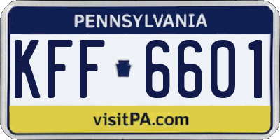 PA license plate KFF6601