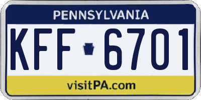 PA license plate KFF6701