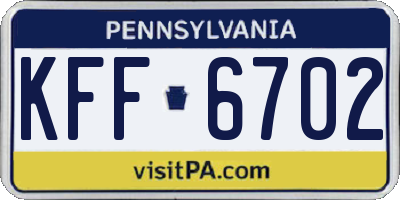 PA license plate KFF6702