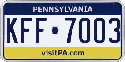 PA license plate KFF7003