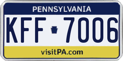 PA license plate KFF7006