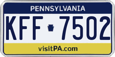 PA license plate KFF7502