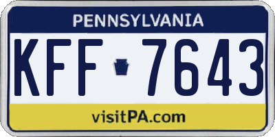 PA license plate KFF7643