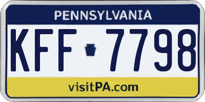 PA license plate KFF7798