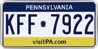PA license plate KFF7922