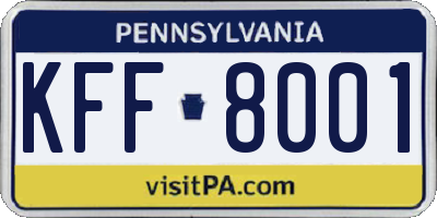 PA license plate KFF8001