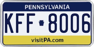 PA license plate KFF8006