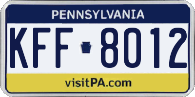 PA license plate KFF8012