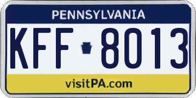 PA license plate KFF8013