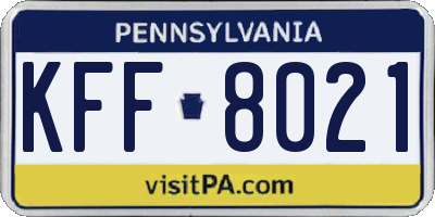 PA license plate KFF8021