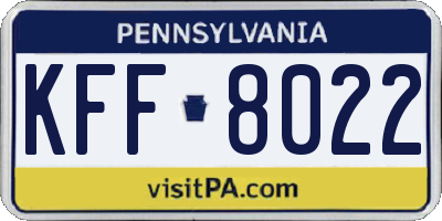 PA license plate KFF8022