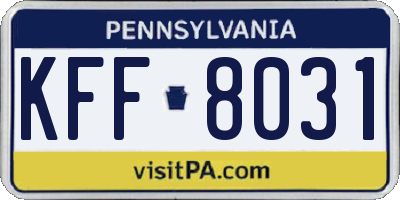 PA license plate KFF8031