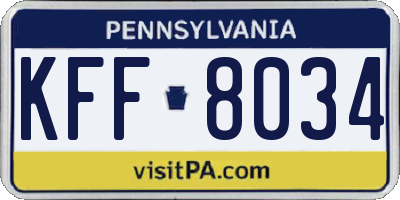 PA license plate KFF8034