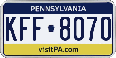 PA license plate KFF8070