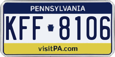 PA license plate KFF8106