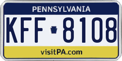 PA license plate KFF8108