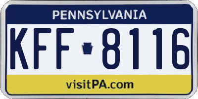 PA license plate KFF8116