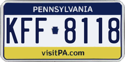 PA license plate KFF8118