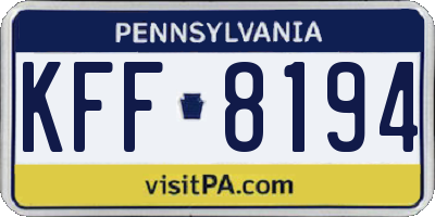 PA license plate KFF8194
