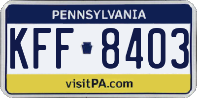 PA license plate KFF8403