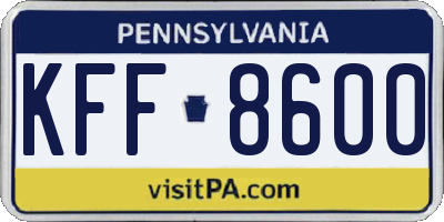 PA license plate KFF8600