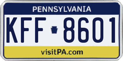 PA license plate KFF8601