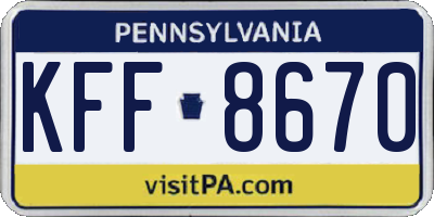 PA license plate KFF8670