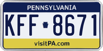 PA license plate KFF8671